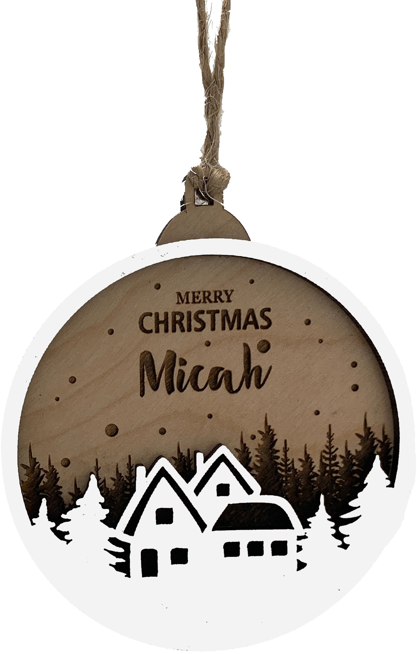 Snowy Cabin Ornament - Customizable