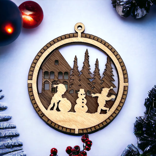Snowman wooden ornament