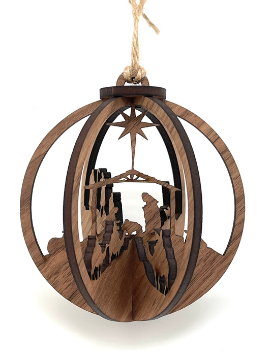 Unique Nativity 3D Ornament in Walnut