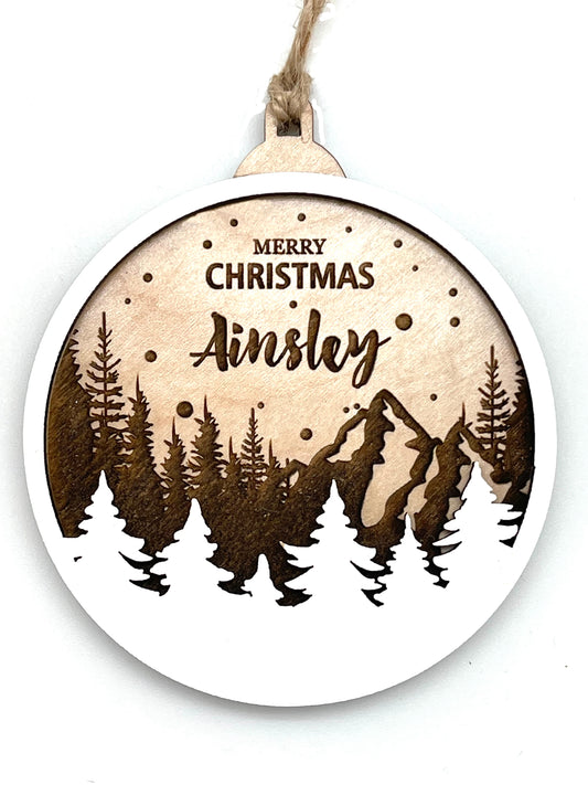 Mountains and Trees Ornament, Customisable